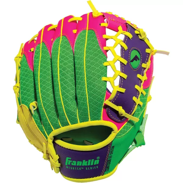 Franklin Sports Kids Baseball Glove  Ball Sets  Meshtek Youth Teeball Gloves for Kids  Toddlers  Left  Right Hand Throw Mitts  Glove Sets with Foam Balls  Boys  Girls Gloves  95quot InchPurplePinkYellow