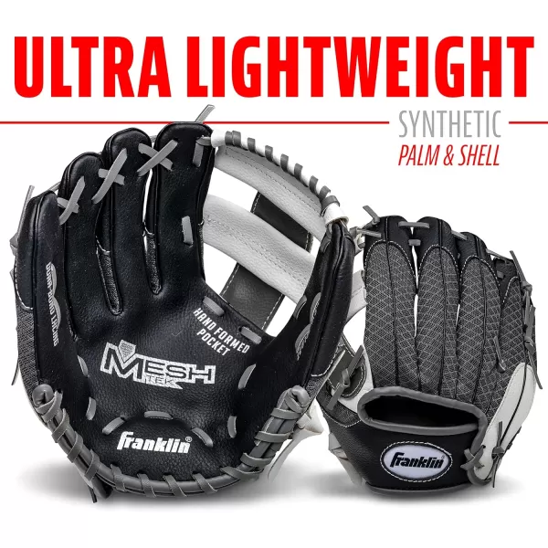 Franklin Sports Kids Baseball Glove  Ball Sets  Meshtek Youth Teeball Gloves for Kids  Toddlers  Left  Right Hand Throw Mitts  Glove Sets with Foam Balls  Boys  Girls Gloves  95quot InchBlackGraphiteWhite
