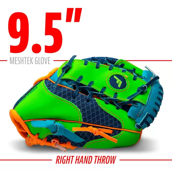 Franklin Sports Kids Baseball Glove  Ball Sets  Meshtek Youth Teeball Gloves for Kids  Toddlers  Left  Right Hand Throw Mitts  Glove Sets with Foam Balls  Boys  Girls Gloves  95quot InchNavyLimeOrange