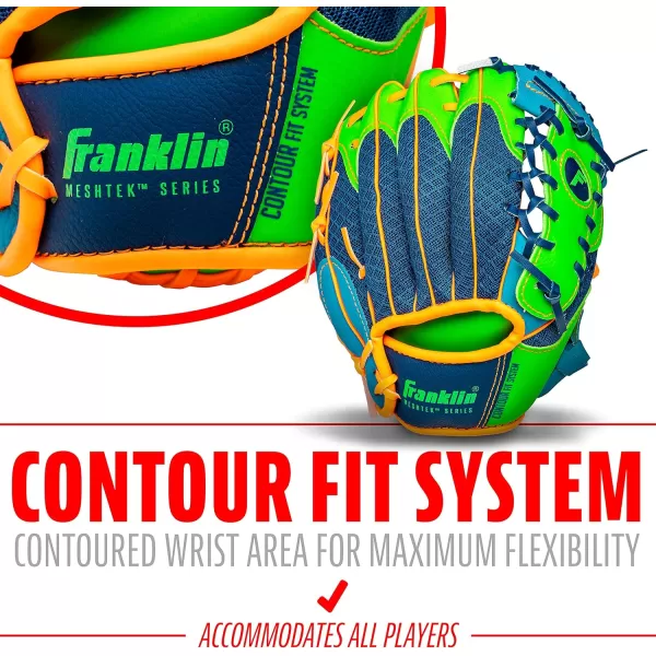 Franklin Sports Kids Baseball Glove  Ball Sets  Meshtek Youth Teeball Gloves for Kids  Toddlers  Left  Right Hand Throw Mitts  Glove Sets with Foam Balls  Boys  Girls Gloves  95quot InchNavyLimeOrange