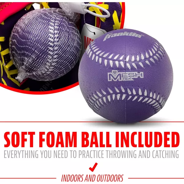 Franklin Sports Kids Baseball Glove  Ball Sets  Meshtek Youth Teeball Gloves for Kids  Toddlers  Left  Right Hand Throw Mitts  Glove Sets with Foam Balls  Boys  Girls Gloves  95quot InchPurplePinkYellow