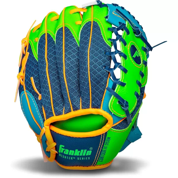 Franklin Sports Kids Baseball Glove  Ball Sets  Meshtek Youth Teeball Gloves for Kids  Toddlers  Left  Right Hand Throw Mitts  Glove Sets with Foam Balls  Boys  Girls Gloves  95quot InchNavyLimeOrange