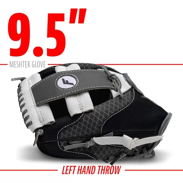 Franklin Sports Kids Baseball Glove  Ball Sets  Meshtek Youth Teeball Gloves for Kids  Toddlers  Left  Right Hand Throw Mitts  Glove Sets with Foam Balls  Boys  Girls Gloves  95quot InchBlackGraphiteWhite