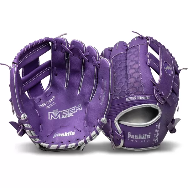 Franklin Sports Kids Baseball Glove  Ball Sets  Meshtek Youth Teeball Gloves for Kids  Toddlers  Left  Right Hand Throw Mitts  Glove Sets with Foam Balls  Boys  Girls Gloves  95quot InchPurpleChrome