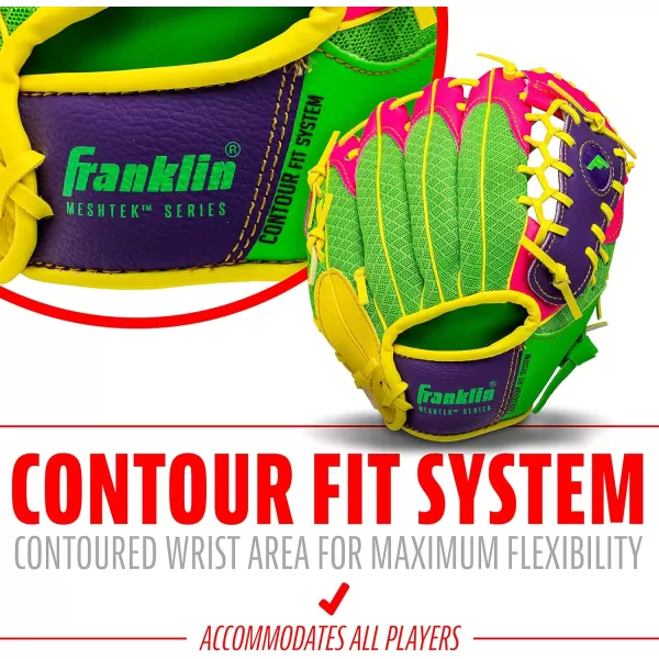 Franklin Sports Kids Baseball Glove  Ball Sets  Meshtek Youth Teeball Gloves for Kids  Toddlers  Left  Right Hand Throw Mitts  Glove Sets with Foam Balls  Boys  Girls Gloves  95quot InchPurplePinkYellow