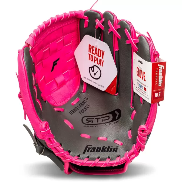 Franklin Sports Kids Baseball Gloves  RTP Childs Tee Ball Glove  Ball Set  Boys  Girls Tee Ball Mitt  Kid  Toddler  Right Hand Throw  Pink  105quot