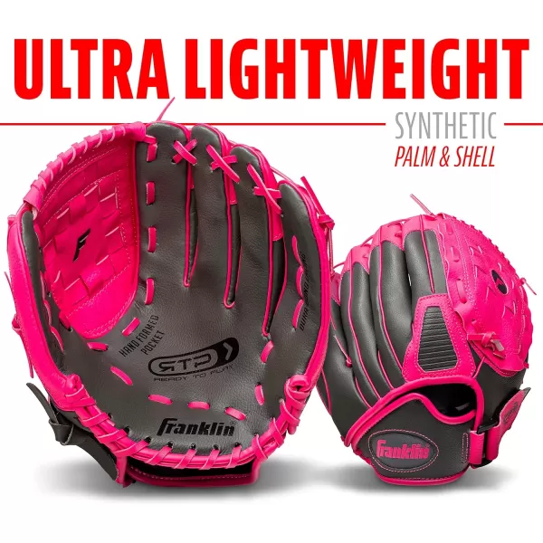 Franklin Sports Kids Baseball Gloves  RTP Childs Tee Ball Glove  Ball Set  Boys  Girls Tee Ball Mitt  Kid  Toddler  Right Hand Throw  Pink  105quot