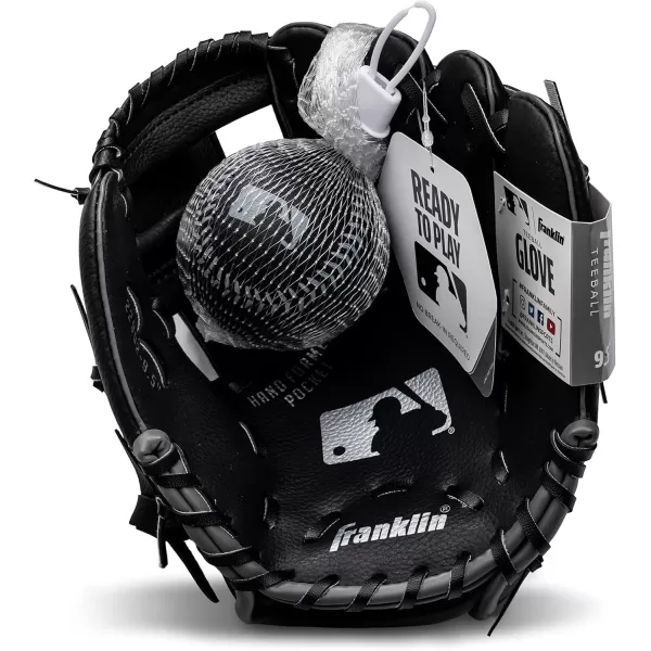 Franklin Sports Kids Baseball Gloves  RTP Youth Teeball Glove  Ball Set  Boys  Girls Teeball Mitt Set  Kids  Toddlers  95quotBlackSilver