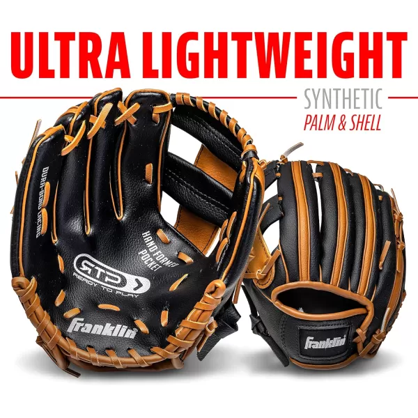 Franklin Sports Kids Baseball Gloves  RTP Youth Teeball Glove  Ball Set  Boys  Girls Teeball Mitt Set  Kids  Toddlers  95quotBlackTan