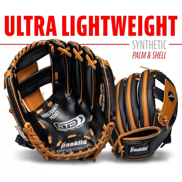 Franklin Sports Kids Baseball Gloves  RTP Youth Teeball Glove  Ball Set  Boys  Girls Teeball Mitt Set  Kids  Toddlers  95quotBlackTan