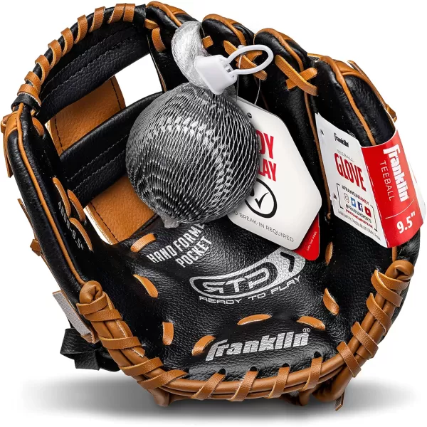 Franklin Sports Kids Baseball Gloves  RTP Youth Teeball Glove  Ball Set  Boys  Girls Teeball Mitt Set  Kids  Toddlers  95quotBlackTan
