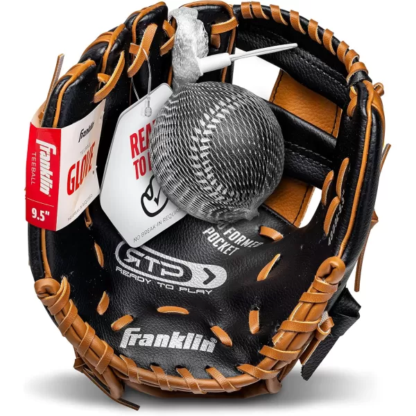 Franklin Sports Kids Baseball Gloves  RTP Youth Teeball Glove  Ball Set  Boys  Girls Teeball Mitt Set  Kids  Toddlers  95quotBlackTan
