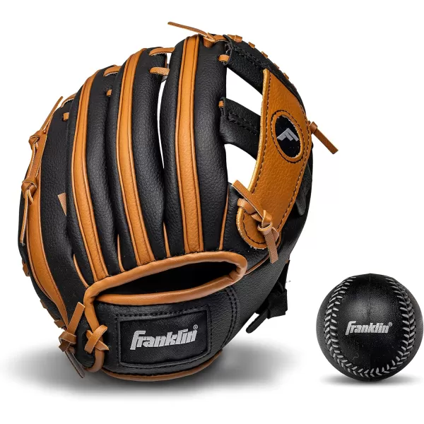 Franklin Sports Kids Baseball Gloves  RTP Youth Teeball Glove  Ball Set  Boys  Girls Teeball Mitt Set  Kids  Toddlers  95quotBlackTan