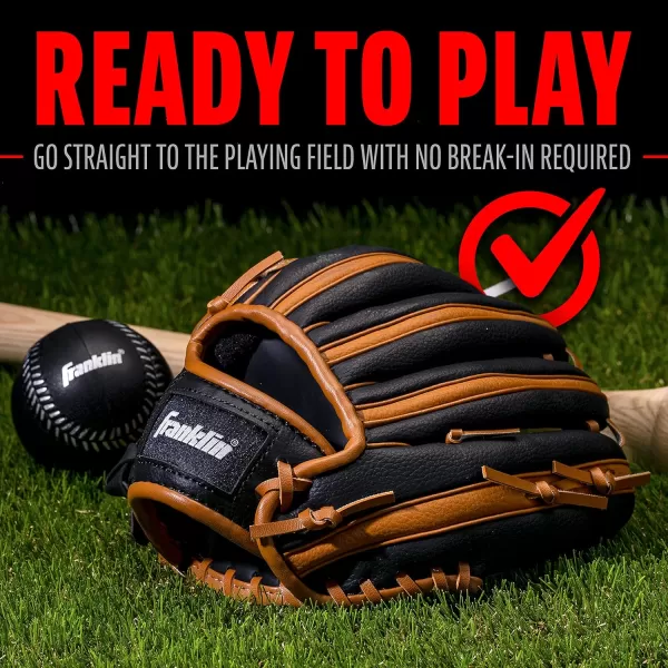 Franklin Sports Kids Baseball Gloves  RTP Youth Teeball Glove  Ball Set  Boys  Girls Teeball Mitt Set  Kids  Toddlers  95quotBlackTan