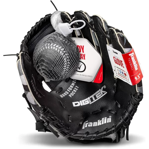 Franklin Sports Kids Baseball Gloves  RTP Youth Teeball Glove  Ball Set  Boys  Girls Teeball Mitt Set  Kids  Toddlers  95quotBlackWhite