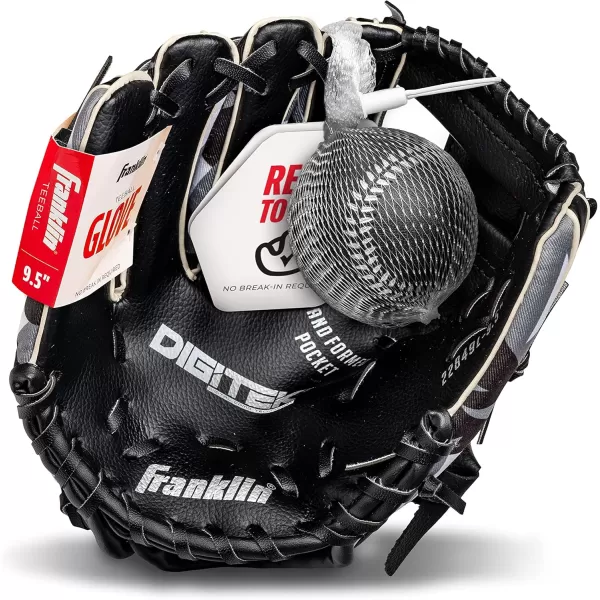 Franklin Sports Kids Baseball Gloves  RTP Youth Teeball Glove  Ball Set  Boys  Girls Teeball Mitt Set  Kids  Toddlers  95quotBlackWhite