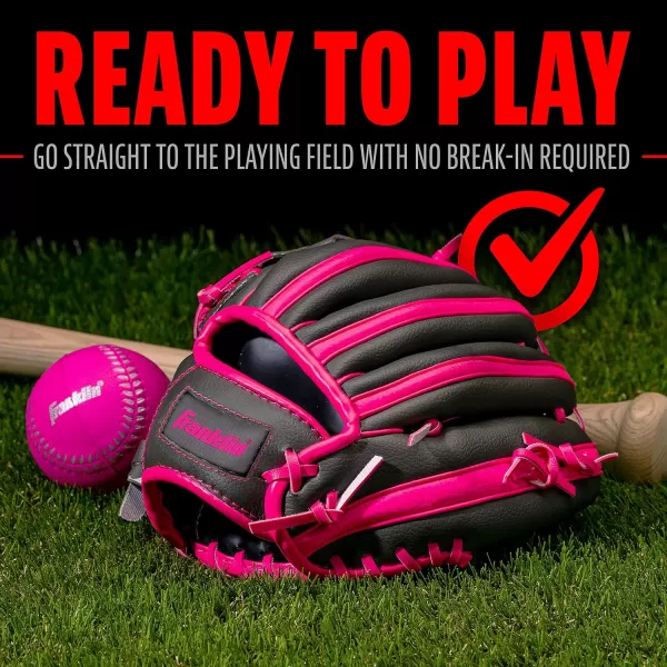 Franklin Sports Kids Baseball Gloves  RTP Youth Teeball Glove  Ball Set  Boys  Girls Teeball Mitt Set  Kids  Toddlers  95quotGraphitePink