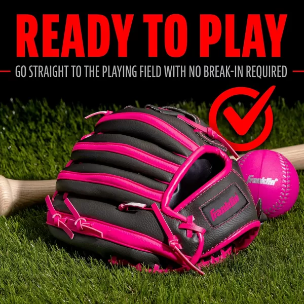 Franklin Sports Kids Baseball Gloves  RTP Youth Teeball Glove  Ball Set  Boys  Girls Teeball Mitt Set  Kids  Toddlers  95quotGraphitePink