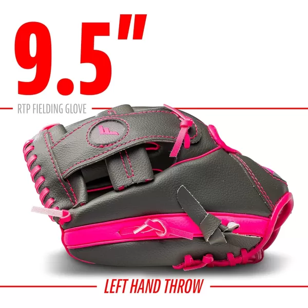 Franklin Sports Kids Baseball Gloves  RTP Youth Teeball Glove  Ball Set  Boys  Girls Teeball Mitt Set  Kids  Toddlers  95quotGraphitePink