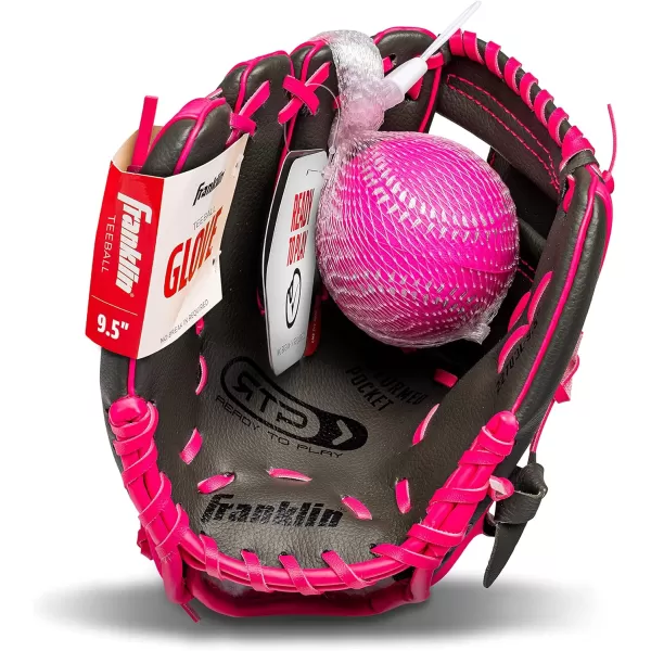 Franklin Sports Kids Baseball Gloves  RTP Youth Teeball Glove  Ball Set  Boys  Girls Teeball Mitt Set  Kids  Toddlers  95quotGraphitePink