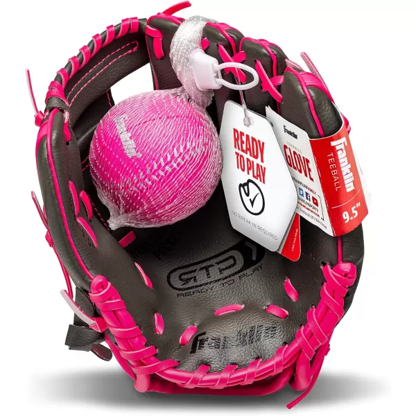 Franklin Sports Kids Baseball Gloves  RTP Youth Teeball Glove  Ball Set  Boys  Girls Teeball Mitt Set  Kids  Toddlers  95quotGraphitePink