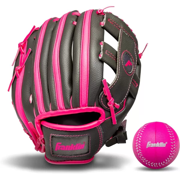 Franklin Sports Kids Baseball Gloves  RTP Youth Teeball Glove  Ball Set  Boys  Girls Teeball Mitt Set  Kids  Toddlers  95quotGraphitePink