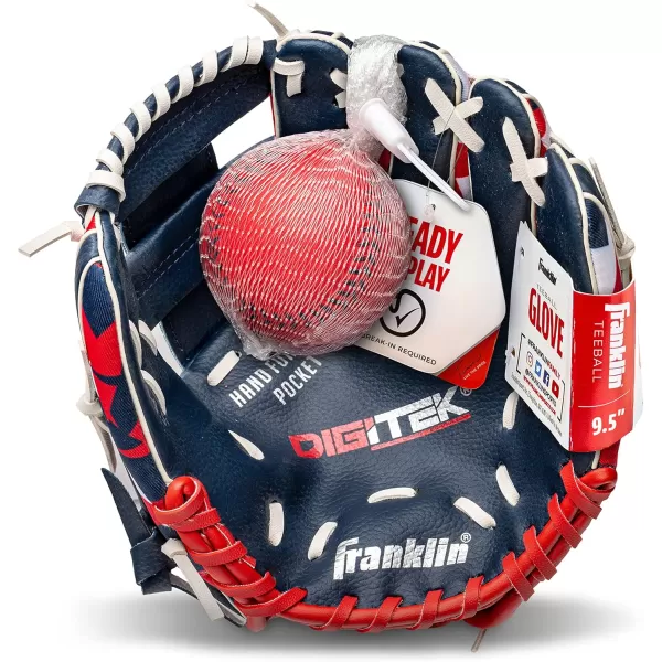 Franklin Sports Kids Baseball Gloves  RTP Youth Teeball Glove  Ball Set  Boys  Girls Teeball Mitt Set  Kids  Toddlers  95quotNavyRed