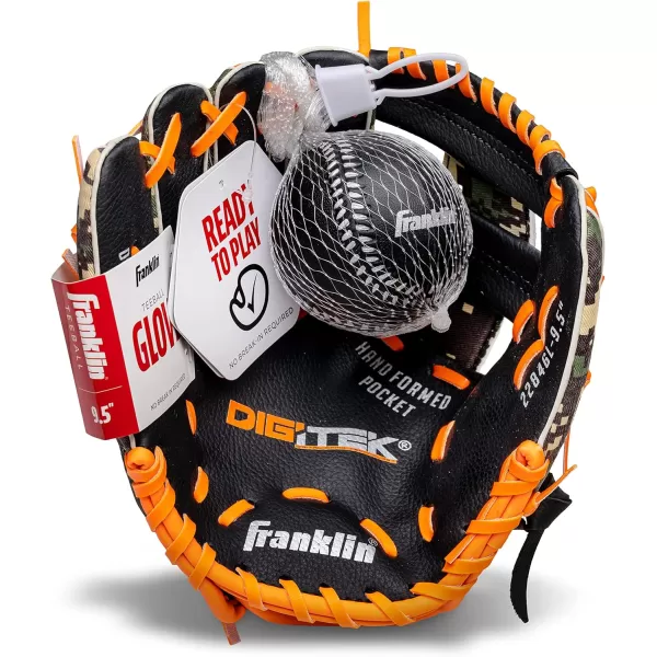 Franklin Sports Kids Baseball Gloves  RTP Youth Teeball Glove  Ball Set  Boys  Girls Teeball Mitt Set  Kids  Toddlers  95quotOrange