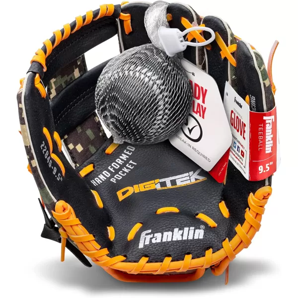 Franklin Sports Kids Baseball Gloves  RTP Youth Teeball Glove  Ball Set  Boys  Girls Teeball Mitt Set  Kids  Toddlers  95quotOrange