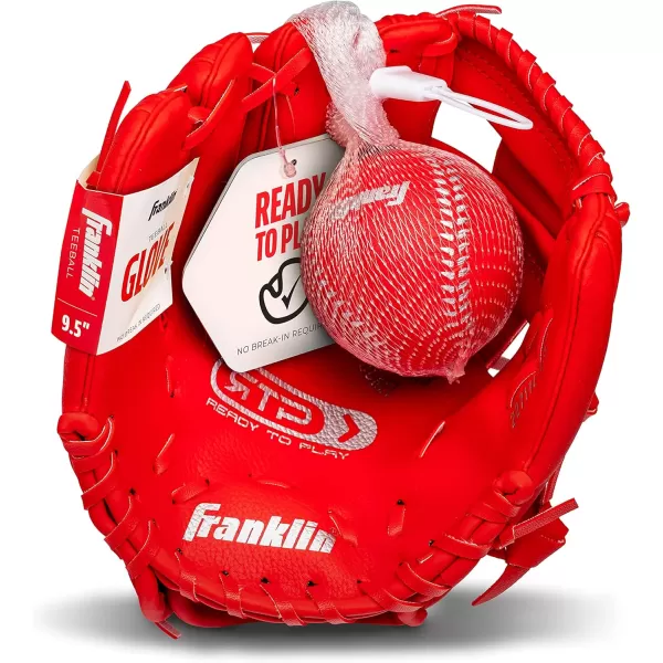 Franklin Sports Kids Baseball Gloves  RTP Youth Teeball Glove  Ball Set  Boys  Girls Teeball Mitt Set  Kids  Toddlers  95quotRed