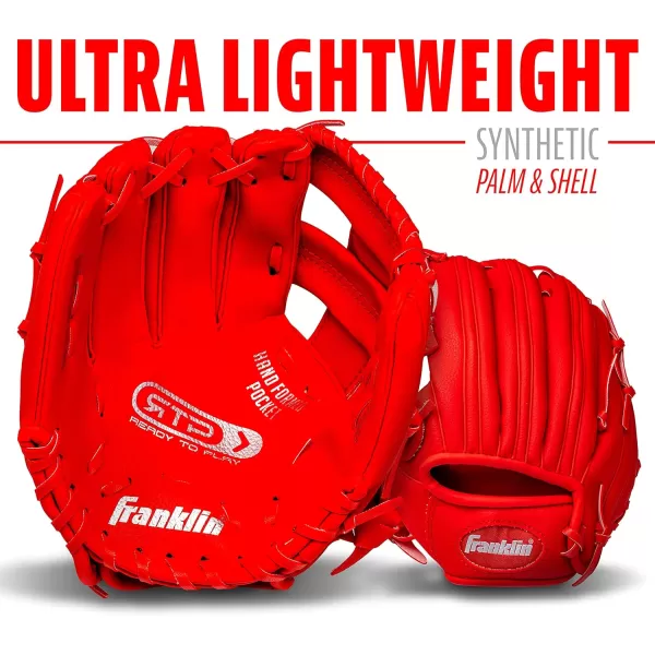 Franklin Sports Kids Baseball Gloves  RTP Youth Teeball Glove  Ball Set  Boys  Girls Teeball Mitt Set  Kids  Toddlers  95quotRed
