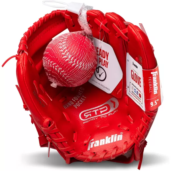 Franklin Sports Kids Baseball Gloves  RTP Youth Teeball Glove  Ball Set  Boys  Girls Teeball Mitt Set  Kids  Toddlers  95quotRed