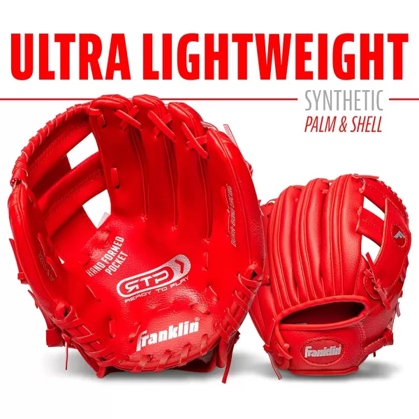 Franklin Sports Kids Baseball Gloves  RTP Youth Teeball Glove  Ball Set  Boys  Girls Teeball Mitt Set  Kids  Toddlers  95quotRed