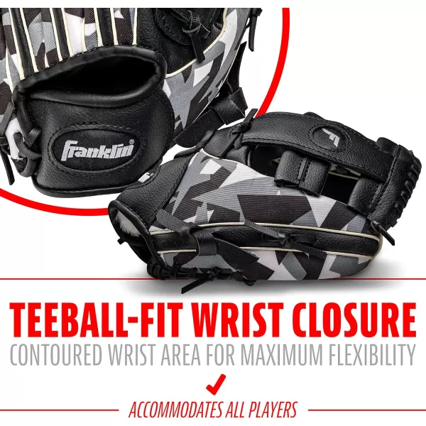 Franklin Sports Kids Baseball  Tball Glove  RTP Youth Baseball Glove  Boys  Girls Teeball Youth Baseball GloveBlackWhite