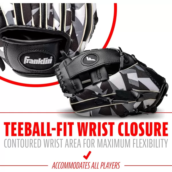 Franklin Sports Kids Baseball  Tball Glove  RTP Youth Baseball Glove  Boys  Girls Teeball Youth Baseball GloveBlackWhite