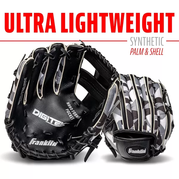 Franklin Sports Kids Baseball  Tball Glove  RTP Youth Baseball Glove  Boys  Girls Teeball Youth Baseball GloveBlackWhite