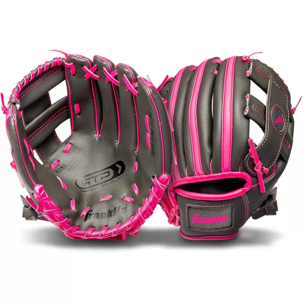 Franklin Sports Kids Baseball  Tball Glove  RTP Youth Baseball Glove  Boys  Girls Teeball Youth Baseball GloveGrayPink