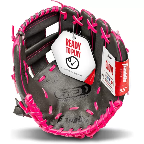 Franklin Sports Kids Baseball  Tball Glove  RTP Youth Baseball Glove  Boys  Girls Teeball Youth Baseball GloveGrayPink