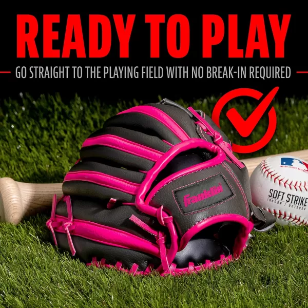 Franklin Sports Kids Baseball  Tball Glove  RTP Youth Baseball Glove  Boys  Girls Teeball Youth Baseball GloveGrayPink