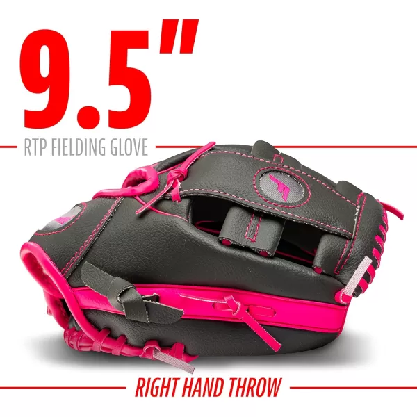 Franklin Sports Kids Baseball  Tball Glove  RTP Youth Baseball Glove  Boys  Girls Teeball Youth Baseball GloveGrayPink