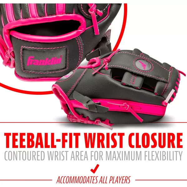 Franklin Sports Kids Baseball  Tball Glove  RTP Youth Baseball Glove  Boys  Girls Teeball Youth Baseball GloveGrayPink