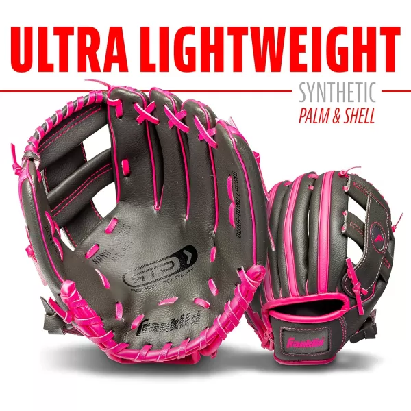 Franklin Sports Kids Baseball  Tball Glove  RTP Youth Baseball Glove  Boys  Girls Teeball Youth Baseball GloveGrayPink