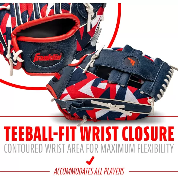 Franklin Sports Kids Baseball  Tball Glove  RTP Youth Baseball Glove  Boys  Girls Teeball Youth Baseball GloveNavyRed