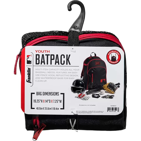 Franklin Sports Kids MLB Baseball Batpack Bag  Youth Baseball Softball  Teeball Backpack  Sports Equipment Bag for Kids  Toddlers  Holds 2 Teeball  Baseball Bats  Includes Fence HookBlackRed
