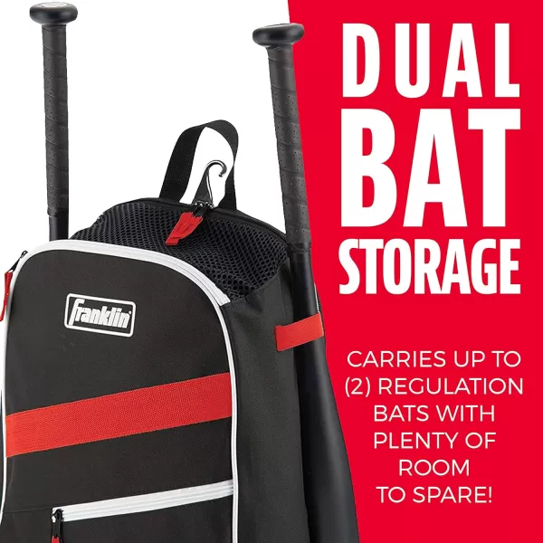 Franklin Sports Kids MLB Baseball Batpack Bag  Youth Baseball Softball  Teeball Backpack  Sports Equipment Bag for Kids  Toddlers  Holds 2 Teeball  Baseball Bats  Includes Fence HookBlackRedWhite