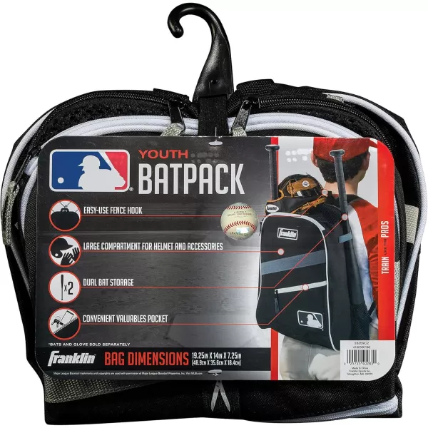Franklin Sports Kids MLB Baseball Batpack Bag  Youth Baseball Softball  Teeball Backpack  Sports Equipment Bag for Kids  Toddlers  Holds 2 Teeball  Baseball Bats  Includes Fence HookBlackGrayWhite
