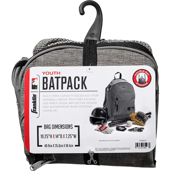 Franklin Sports Kids MLB Baseball Batpack Bag  Youth Baseball Softball  Teeball Backpack  Sports Equipment Bag for Kids  Toddlers  Holds 2 Teeball  Baseball Bats  Includes Fence HookGray