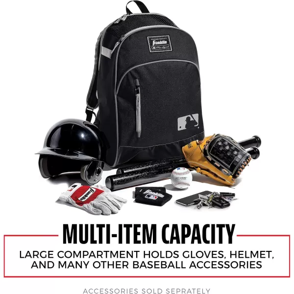 Franklin Sports Kids MLB Baseball Batpack Bag  Youth Baseball Softball  Teeball Backpack  Sports Equipment Bag for Kids  Toddlers  Holds 2 Teeball  Baseball Bats  Includes Fence HookBlackGray