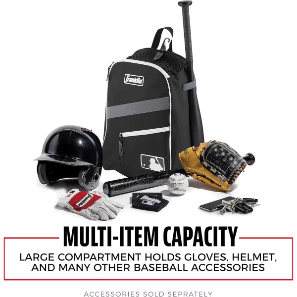 Franklin Sports Kids MLB Baseball Batpack Bag  Youth Baseball Softball  Teeball Backpack  Sports Equipment Bag for Kids  Toddlers  Holds 2 Teeball  Baseball Bats  Includes Fence HookBlackGrayWhite