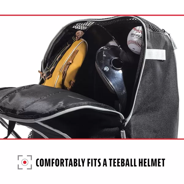 Franklin Sports Kids MLB Baseball Batpack Bag  Youth Baseball Softball  Teeball Backpack  Sports Equipment Bag for Kids  Toddlers  Holds 2 Teeball  Baseball Bats  Includes Fence HookBlackGray